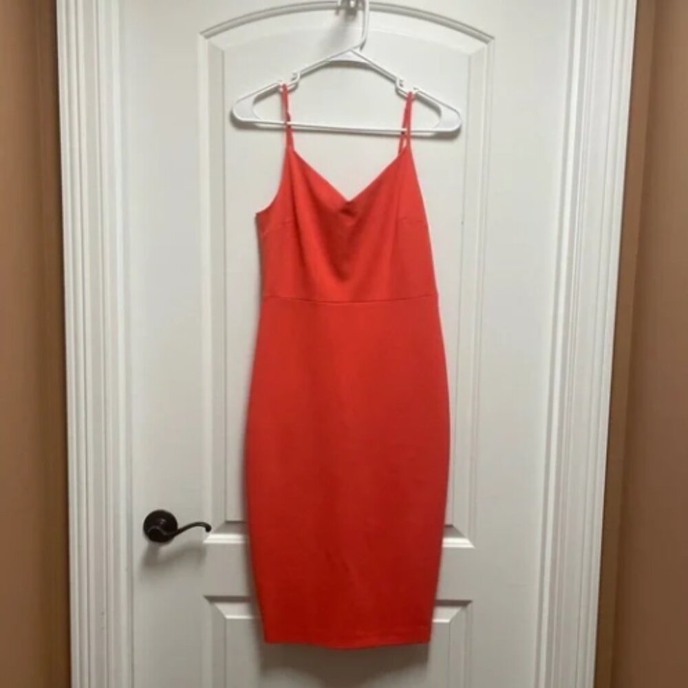 ❤️‍🔥 1. State Size 2 🔥 Coral Midi Sheath Dress Back Slit Thin Strap Party Sexy